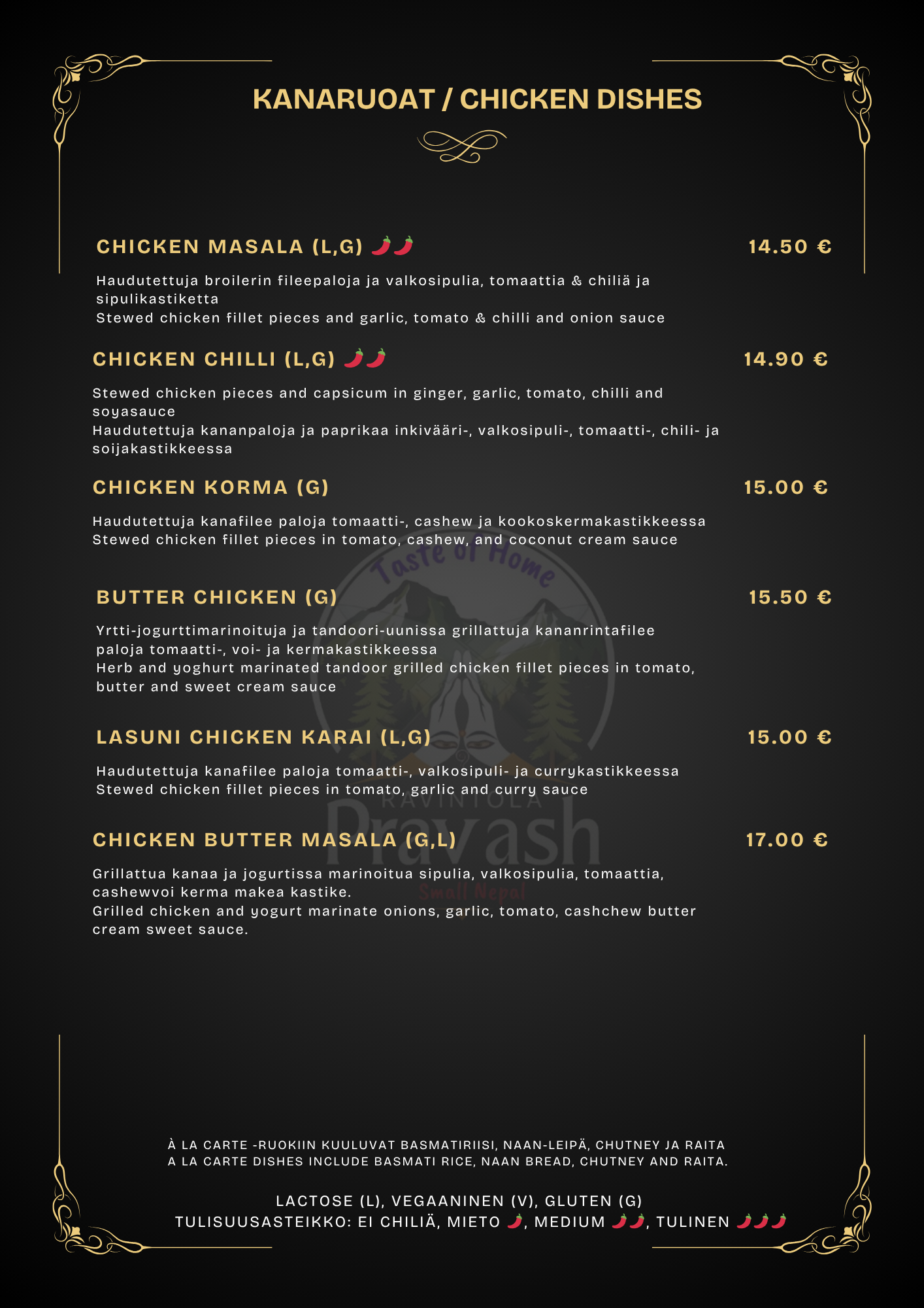 Chicken Menu